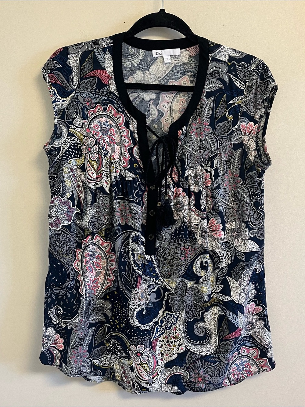 Womens Blouse Floral Paisley Career Sleeveless Fairy Black Pink White Small